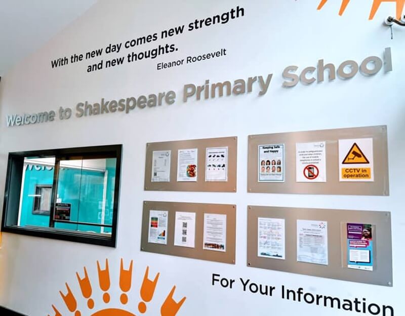 An image of a primary school's interior signage.